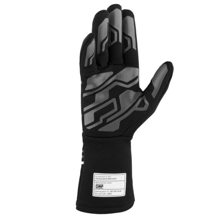 Omp IB0-0777-B01-076-S Guantes Deportivos Ignífugos My2025 FIA 8856-2018 Negro-Blanco Talla S