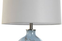 DKD Home Decor Lámpara Sobremesa Azul Blanco Cristal Lino 40 x 66 x 40 cm