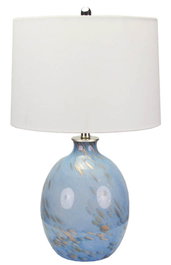 DKD Home Decor Lámpara Sobremesa Azul Blanco Cristal Lino 40 x 66 x 40 cm