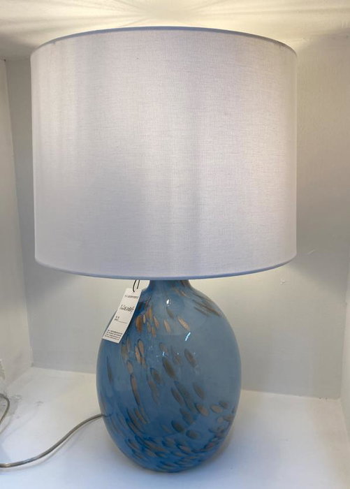 DKD Home Decor Lámpara de Sobremesa de Cristal y Lino Azul y Blanco