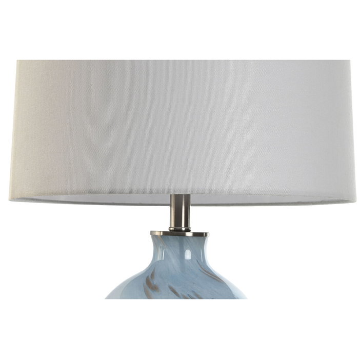 DKD Home Decor Lámpara de Sobremesa de Cristal y Lino Azul y Blanco