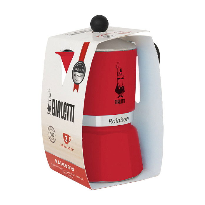 Bialetti Rainbow Cafetera Italiana para 3 Tazas, Rojo