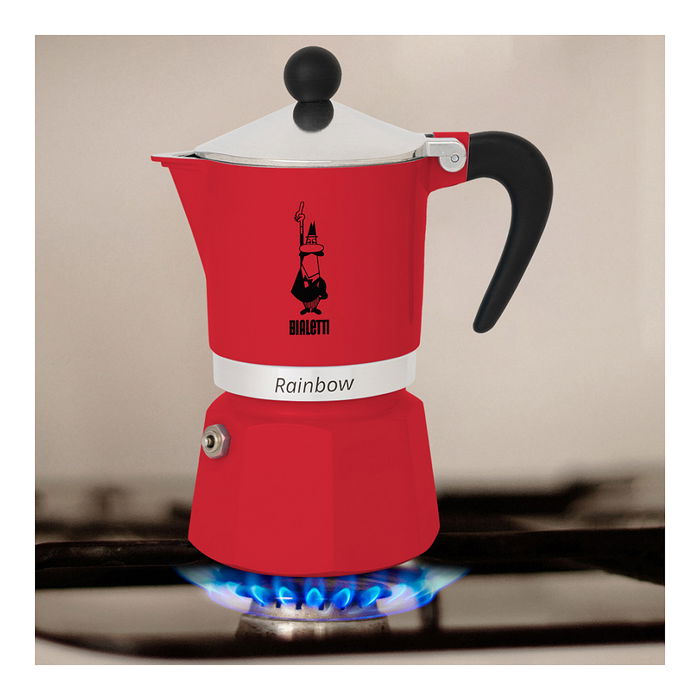 Bialetti Rainbow Cafetera Italiana para 3 Tazas, Rojo