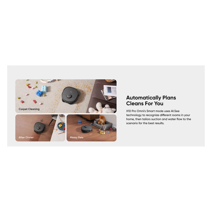 EUFY X10 Pro Omni Robot Aspirador y Fregasuelos Automático, Negro, Estación Base con Autovaciado 2.5L y Autolavado 3L, 8000Pa Succión, Aspiradora Inteligente para el Hogar