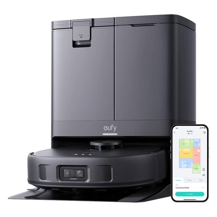 EUFY X10 Pro Omni Robot Aspirador y Fregasuelos Automático, Negro, Estación Base con Autovaciado 2.5L y Autolavado 3L, 8000Pa Succión, Aspiradora Inteligente para el Hogar