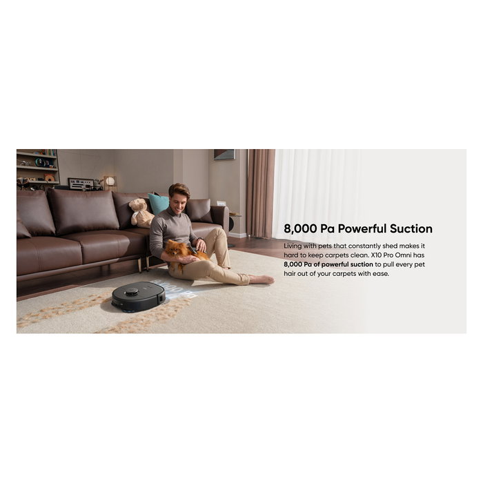 EUFY X10 Pro Omni Robot Aspirador y Fregasuelos Automático, Negro, Estación Base con Autovaciado 2.5L y Autolavado 3L, 8000Pa Succión, Aspiradora Inteligente para el Hogar