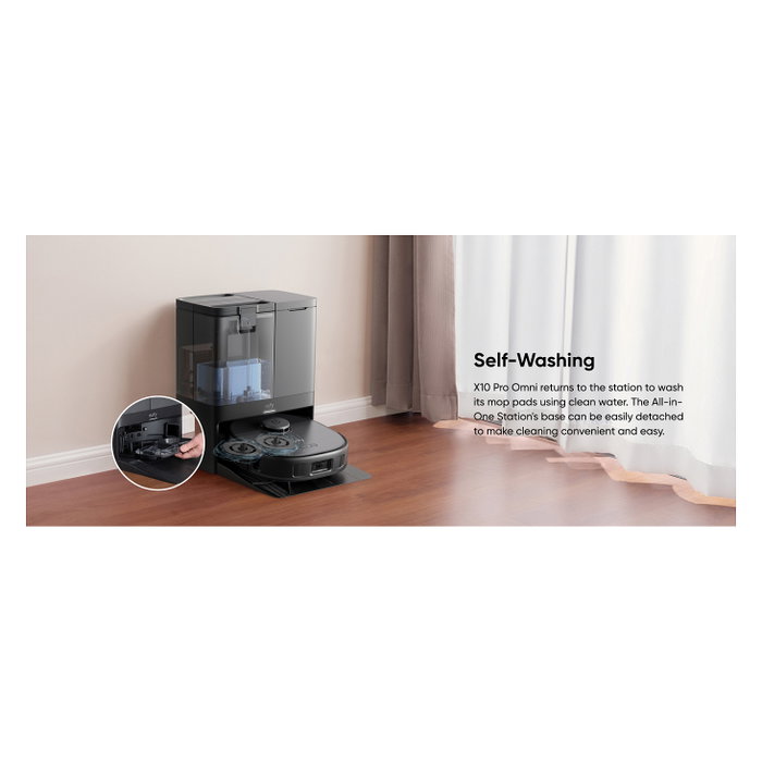EUFY X10 Pro Omni Robot Aspirador y Fregasuelos Automático, Negro, Estación Base con Autovaciado 2.5L y Autolavado 3L, 8000Pa Succión, Aspiradora Inteligente para el Hogar
