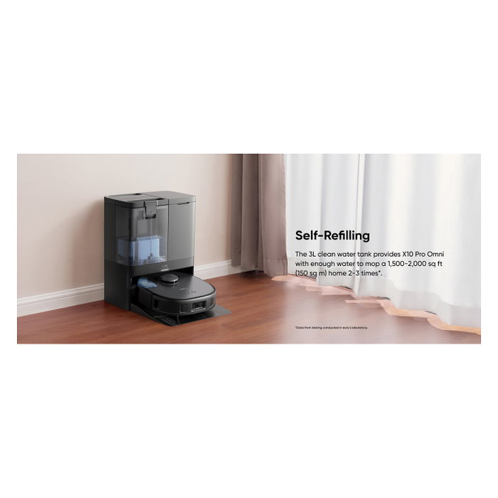 EUFY X10 Pro Omni Robot Aspirador y Fregasuelos Automático, Negro, Estación Base con Autovaciado 2.5L y Autolavado 3L, 8000Pa Succión, Aspiradora Inteligente para el Hogar
