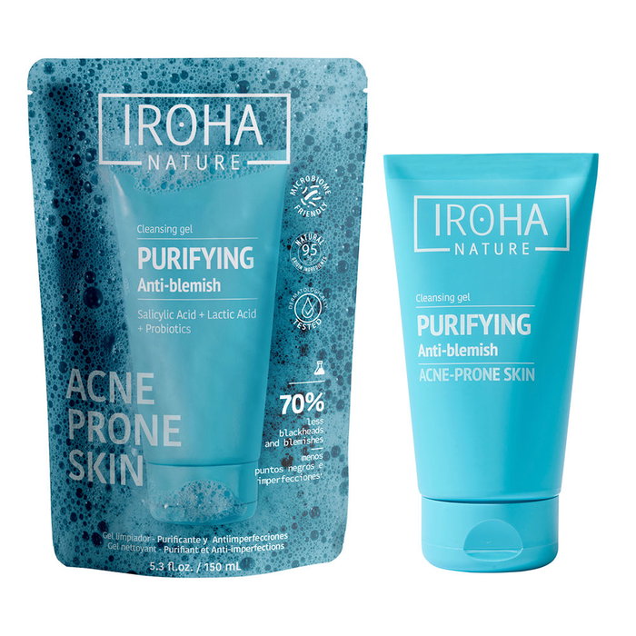 Iroha Gel Limpiador Purificante Antiimperfecciones para Piel con Tendencia Acnéica, con Ácido Salicílico, 150 ml