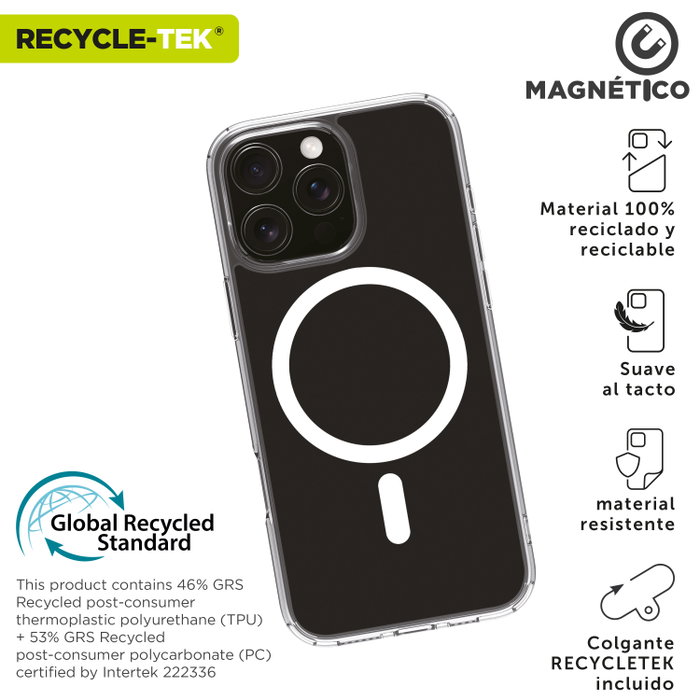 Muvit Funda Recycletek MagSafe para iPhone 100% Materiales Reciclados Transparente
