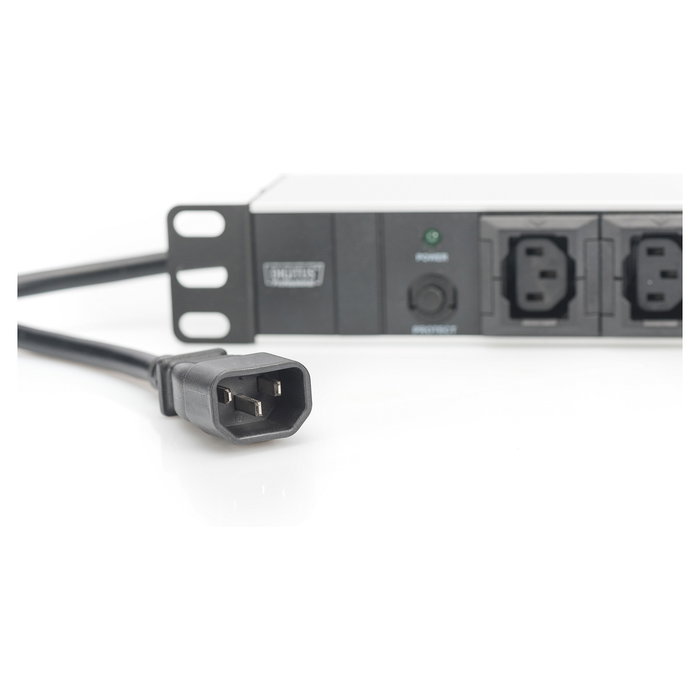 Digitus Regleta de Enchufes 10 Tomas con Protección Sobretensiones, Perfil de Aluminio, 2m Cable IEC C14, 2500W, Negro