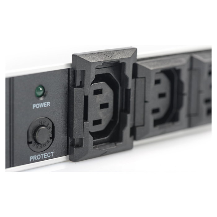Digitus Regleta de Enchufes 10 Tomas con Protección Sobretensiones, Perfil de Aluminio, 2m Cable IEC C14, 2500W, Negro