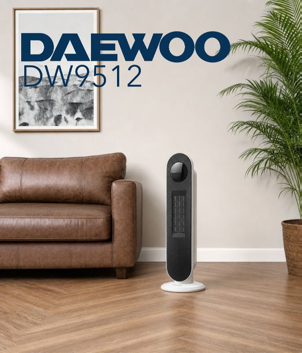 DAEWOO Calefactor cerámico PTC de torre 2000W blanco y negro