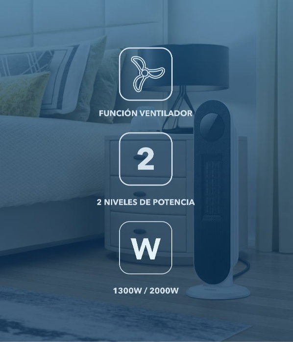 DAEWOO Calefactor cerámico PTC de torre 2000W blanco y negro