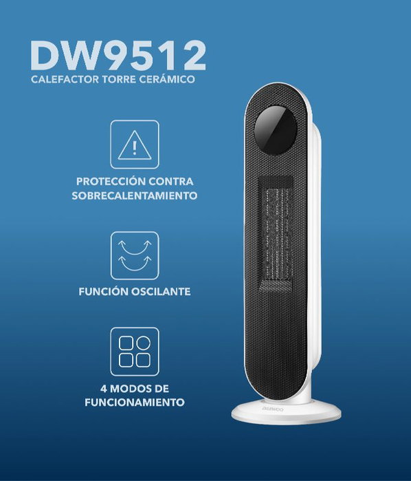 DAEWOO Calefactor cerámico PTC de torre 2000W blanco y negro