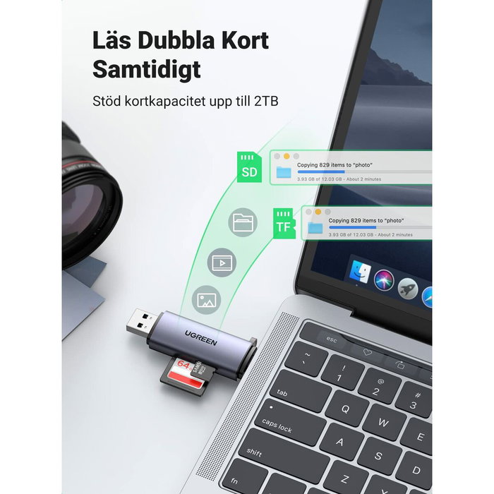 Ugreen 50706 Lector de Tarjetas 2 en 1 USB Tipo C y USB 3.0 Plata