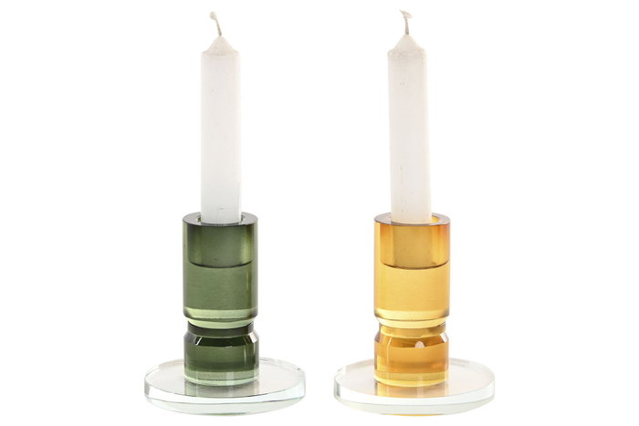 DKD Home Decor Candelabro Moderno Verde Mostaza Cristal (4 Unidades) 8.5 x 10 x 8.5 cm