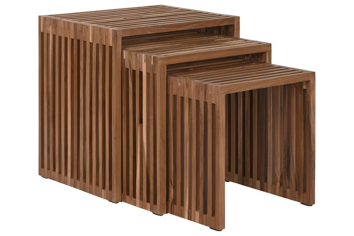 DKD Home Decor Set de 3 Mesitas Auxiliares de Teca Natural
