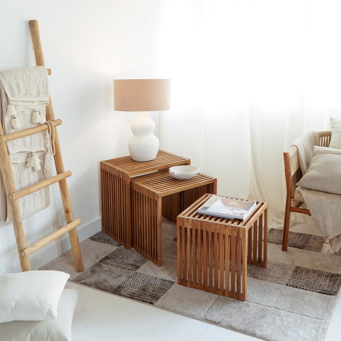 DKD Home Decor Set de 3 Mesitas Auxiliares de Teca Natural