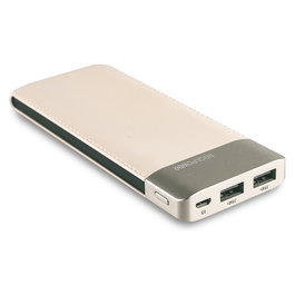 RealPower Powerbank PB-8000 Fashion, 8000 mAh, Batería de Polímero de Litio, Carga Doble USB, Negro y Champagne, Carga Rápida 2A