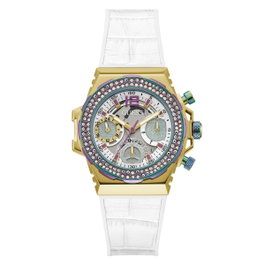 Guess GW0553L2 con correa de cuero blanca y caja dorada