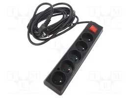 JONEX Prolongador de alimentación con 5 tomas, 5m, negro