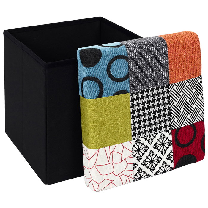 Home Deco Factory Caja-Puf Plegable Patchwork Colección Essentiel 38x38x38 cm Almacenamiento Banco Resistente