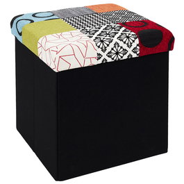 Home Deco Factory Caja-Puf Plegable Patchwork Colección Essentiel 38x38x38 cm Almacenamiento Banco Resistente