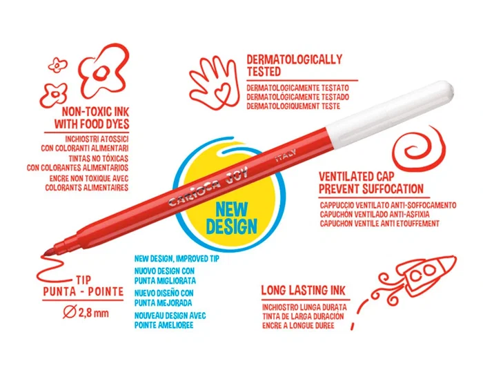 Carioca Rotulador Joy Caja de 12 Unidades Colores Surtidos Punta Fina Lavable Sin Gluten