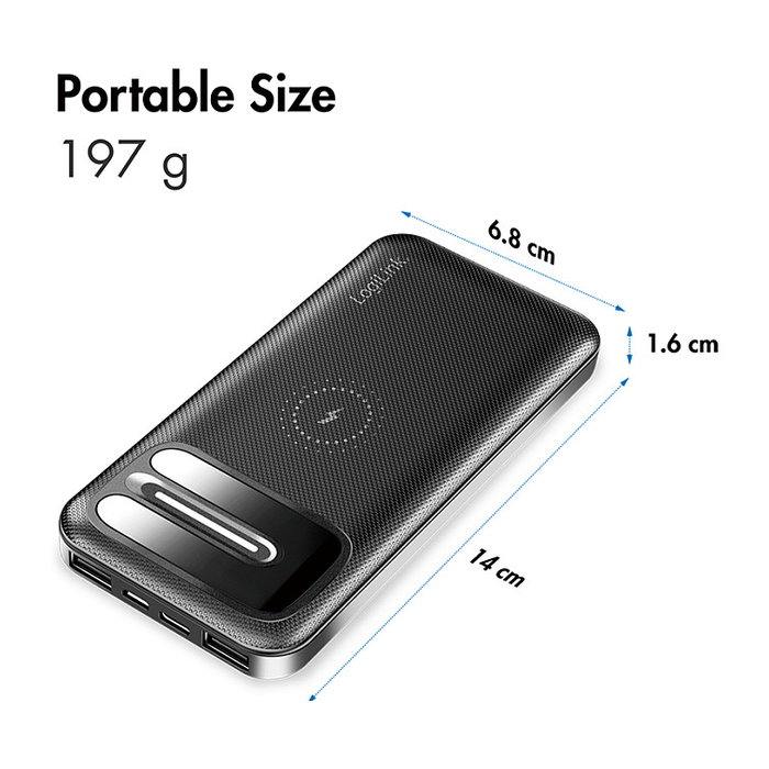 LogiLink Mobile Power Bank 8.000 mAh con carga inalámbrica, negro