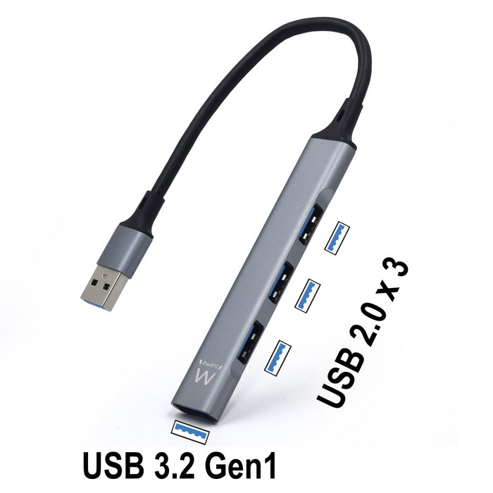 Ewent Concentrador USB 2.0 Hub Slim de 4 Puertos Negro