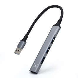 Ewent EW1144 Hub USB 3.2 Gen 1 Type-A Slim de 4 puertos (1x USB 3.2 5Gbps + 3x USB 2.0) Plug & Play, sin alimentación externa, color Gris y Plata