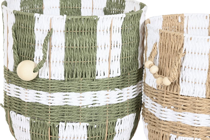 DKD Home Decor Set de 2 Cestas de Fibra 36x36x36 cm Verde y Crema