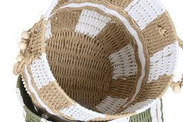 DKD Home Decor Cesta Tropical Set de 2 (2 Unidades) Verde Crema Fibra 36 x 36 x 36 cm