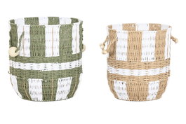 DKD Home Decor Set de 2 Cestas de Fibra 36x36x36 cm Verde y Crema