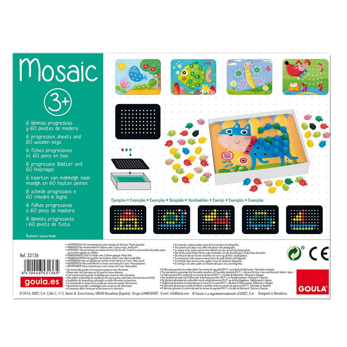 GOULA Juego Didáctico Mosaico con Pivotes y Láminas de Animales