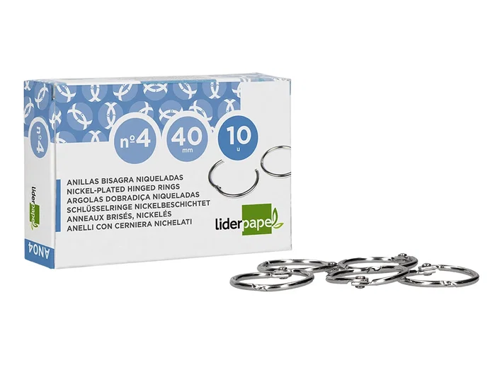 Liderpapel Anilla bisagra niquelada n.4 diámetro 40 mm, caja de 10 unidades Liderpapel Anilla bisagra niquelada n.4 diámetro 40 mm, caja de 10 unidades