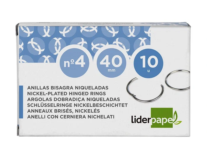 Liderpapel Anilla bisagra niquelada n.4 diámetro 40 mm, caja de 10 unidades Liderpapel Anilla bisagra niquelada n.4 diámetro 40 mm, caja de 10 unidades