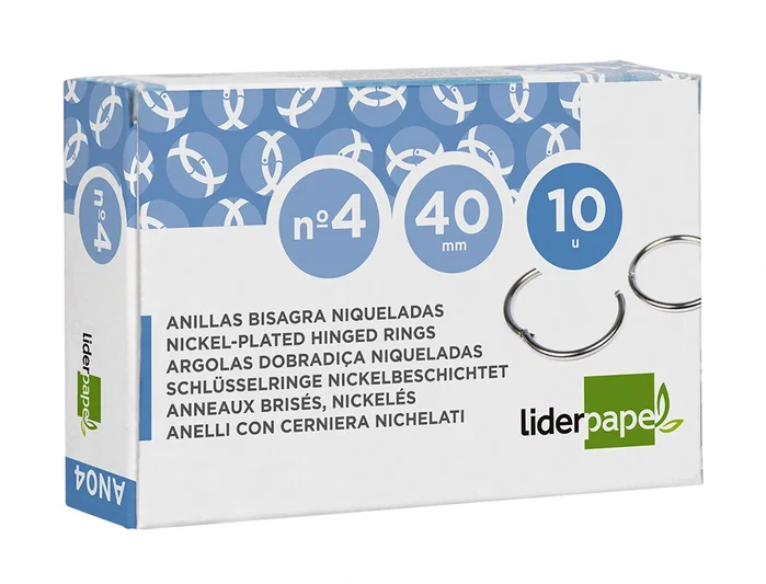 Liderpapel Anilla bisagra niquelada n.4 diámetro 40 mm, caja de 10 unidades Liderpapel Anilla bisagra niquelada n.4 diámetro 40 mm, caja de 10 unidades
