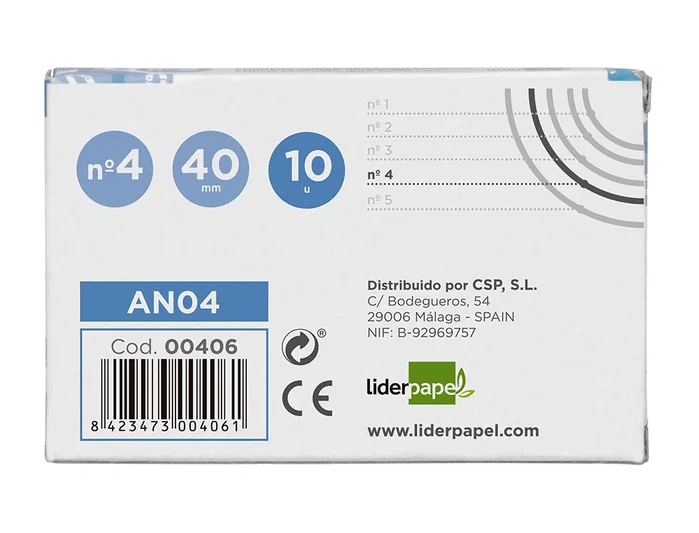 Liderpapel Anilla bisagra niquelada n.4 diámetro 40 mm, caja de 10 unidades Liderpapel Anilla bisagra niquelada n.4 diámetro 40 mm, caja de 10 unidades