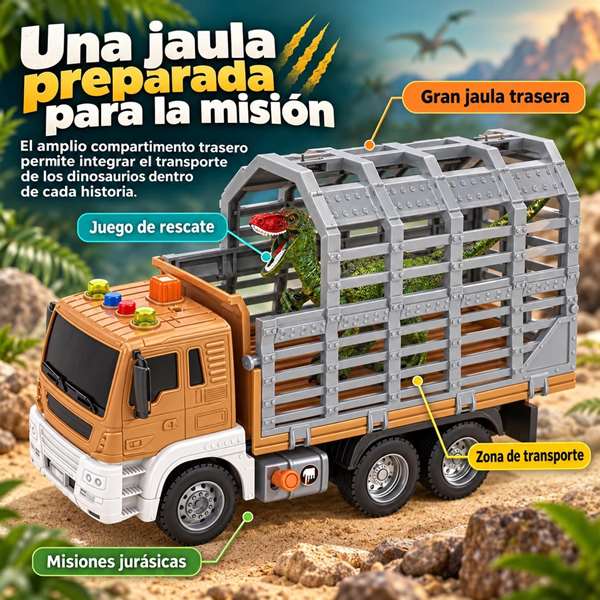 Jugatoys - misdinos Camión porta dinosaurios escala 1:16 con 2 dinosaurios