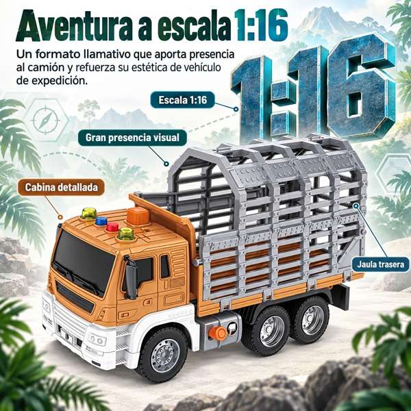 Jugatoys - misdinos Camión porta dinosaurios escala 1:16 con 2 dinosaurios