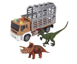 Camión porta dinosaurios, incluye 2 dinosaurios, con luces y sonidos, escala 1:16