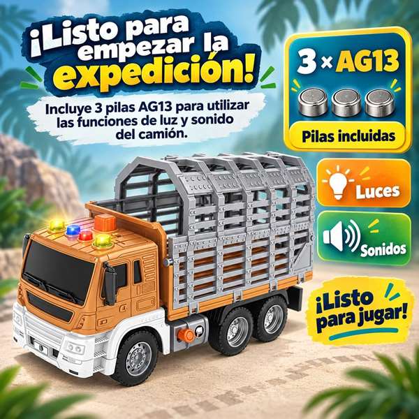 Jugatoys - misdinos Camión porta dinosaurios escala 1:16 con 2 dinosaurios
