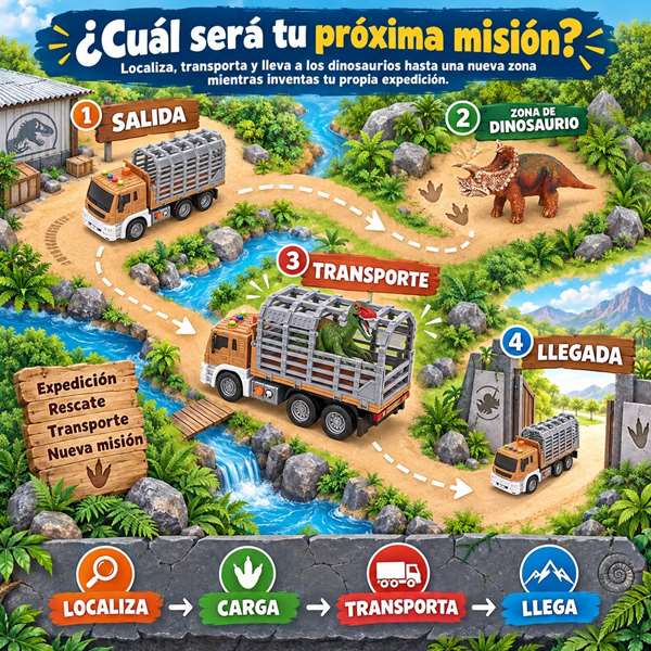 Jugatoys - misdinos Camión porta dinosaurios escala 1:16 con 2 dinosaurios