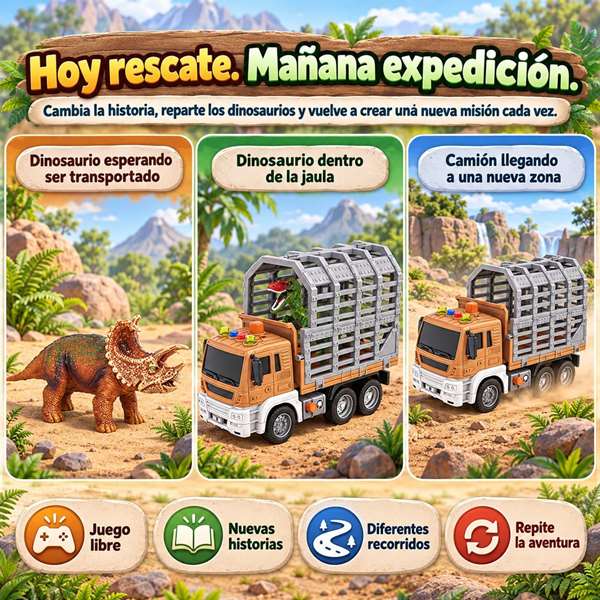 Jugatoys - misdinos Camión porta dinosaurios escala 1:16 con 2 dinosaurios