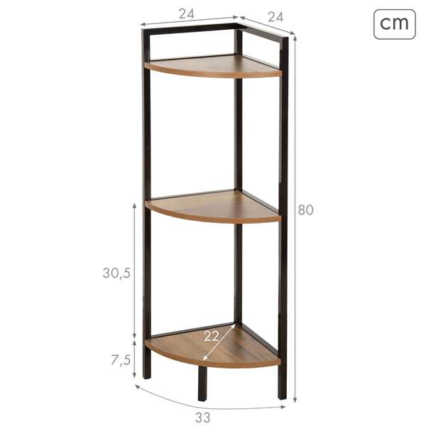 Max Home Estantería Esquina 3 Baldas 24x24x80 cm Hierro y MDF