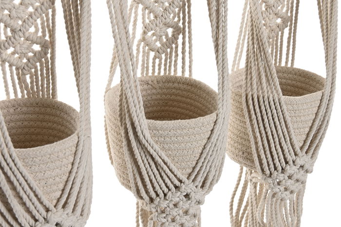 DKD Home Decor Macetero Crudo Macrame 2 x 93 x 46 cm Algodon Madera