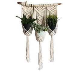 DKD Home Decor Macetero de Algodón y Madera con Macramé