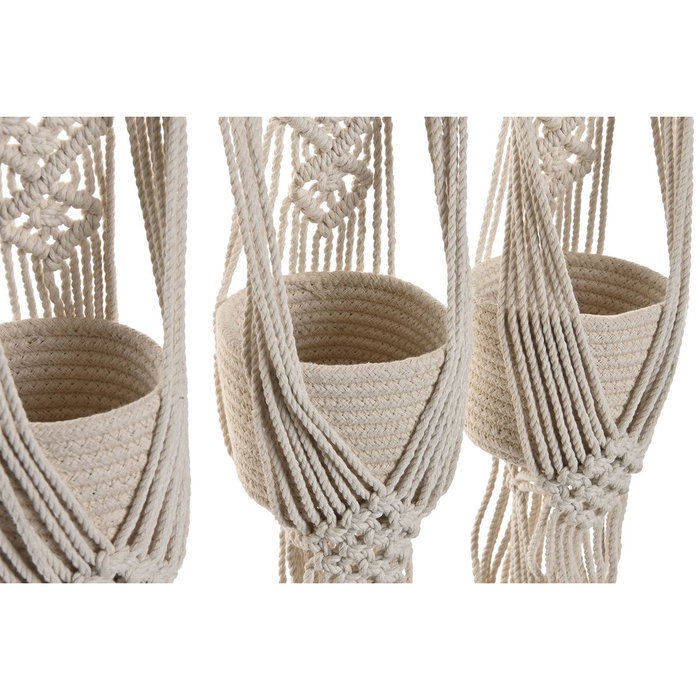 DKD Home Decor Macetero de Algodón y Madera con Macramé